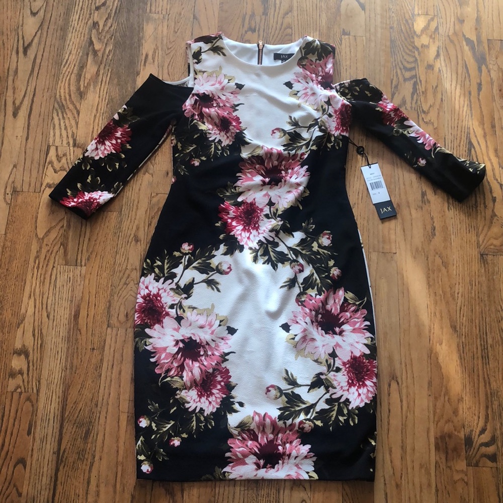 Cold Shoulder, Rose Patterned Cocktail Dress